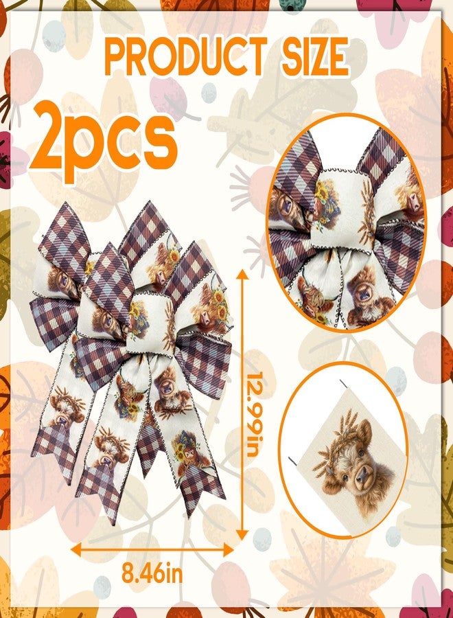 HIENAJ 2PCS Fall Thanksgiving Decoration Bow, Plaid Harvest Wreath Bow, Calf Thanksgiving Wreath Bows, 8.46 12.99 inches - Image 2